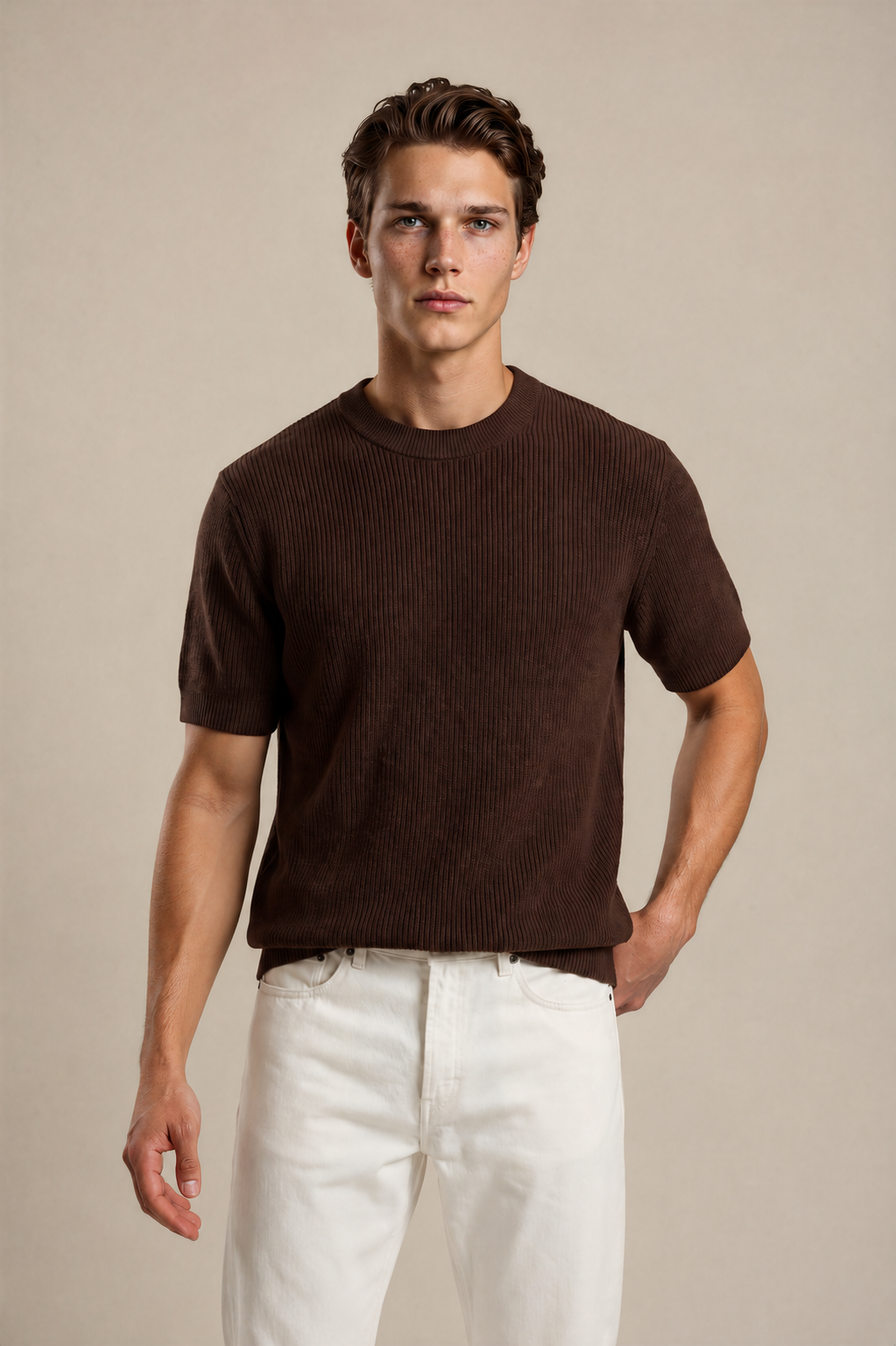 Round Neck Knitted T-Shirt