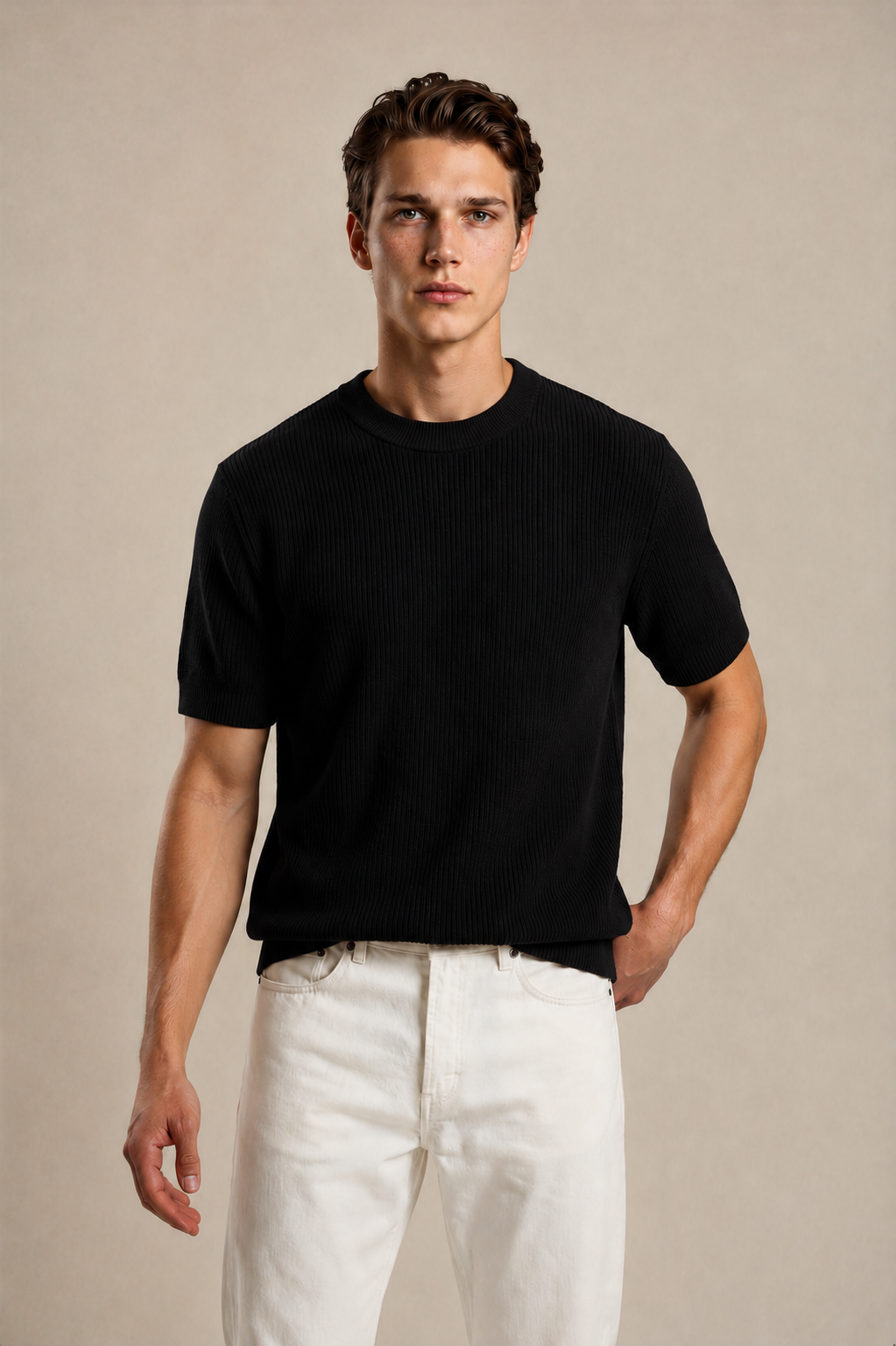 Round Neck Knitted T-Shirt