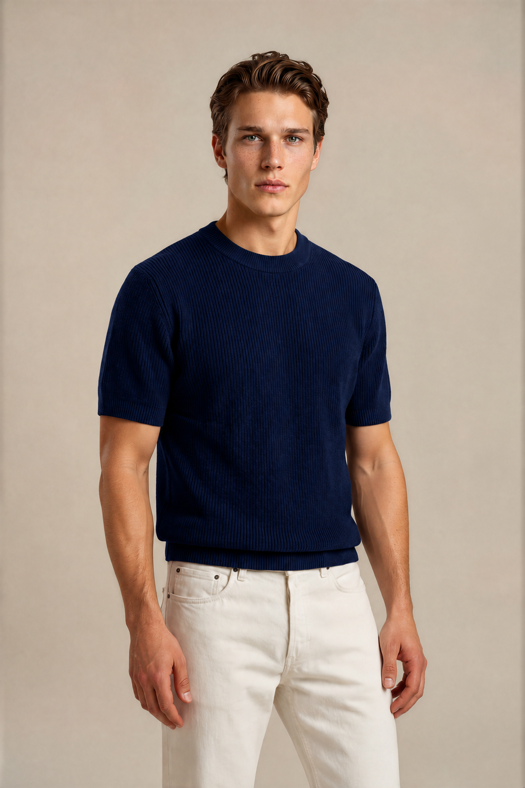 Round Neck Knitted T-Shirt