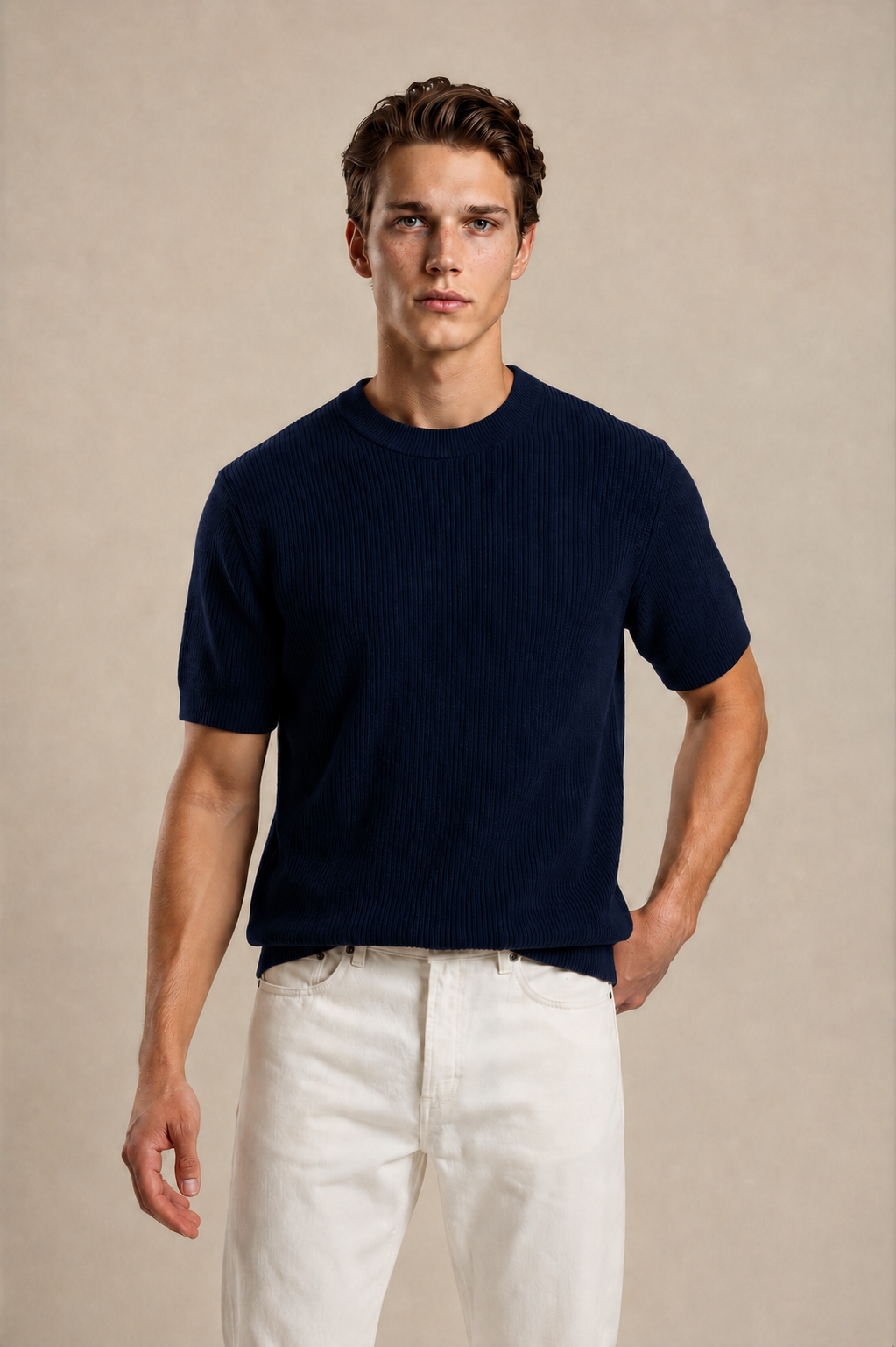 Round Neck Knitted T-Shirt