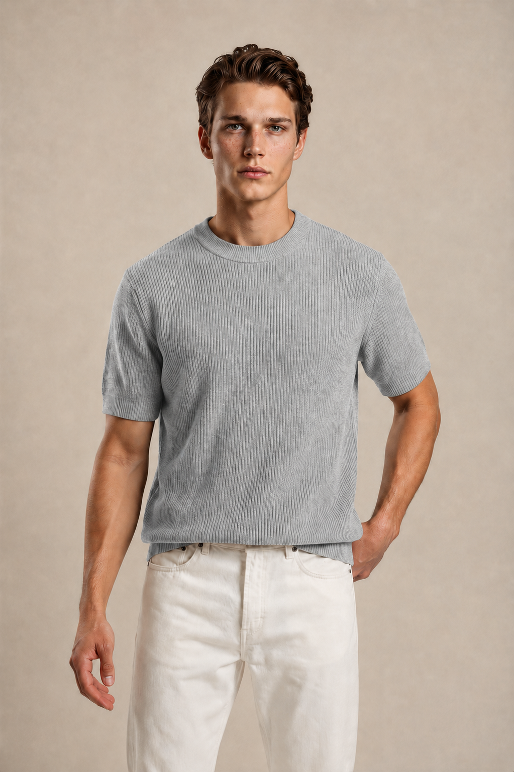 Round Neck Knitted T-Shirt
