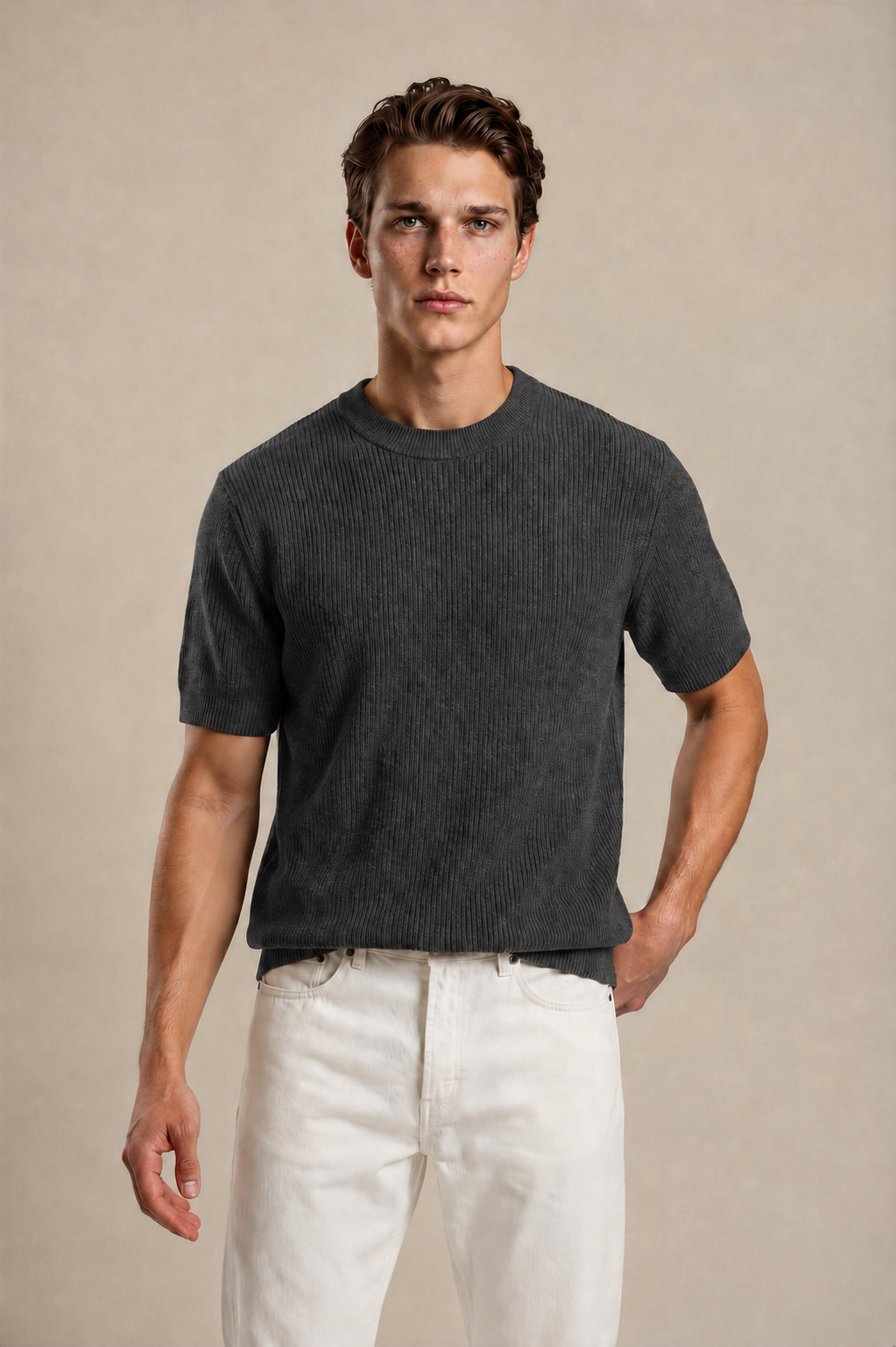 Round Neck Knitted T-Shirt